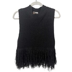 L’Atiste by Amy Black Sleeveless Cropped Knit Top with Fringe Hem M‎